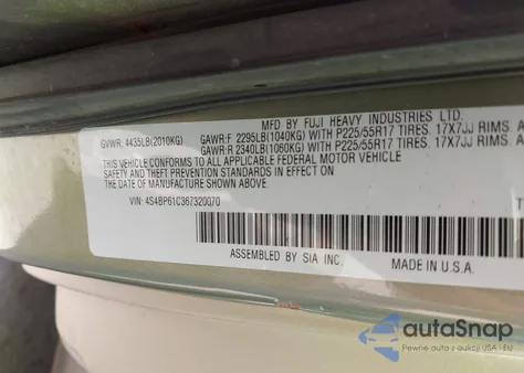 2006 Subaru Outback 2.5I/Outback 2.5I Special из США, поврежденный, VIN 4S4BP61C367320070